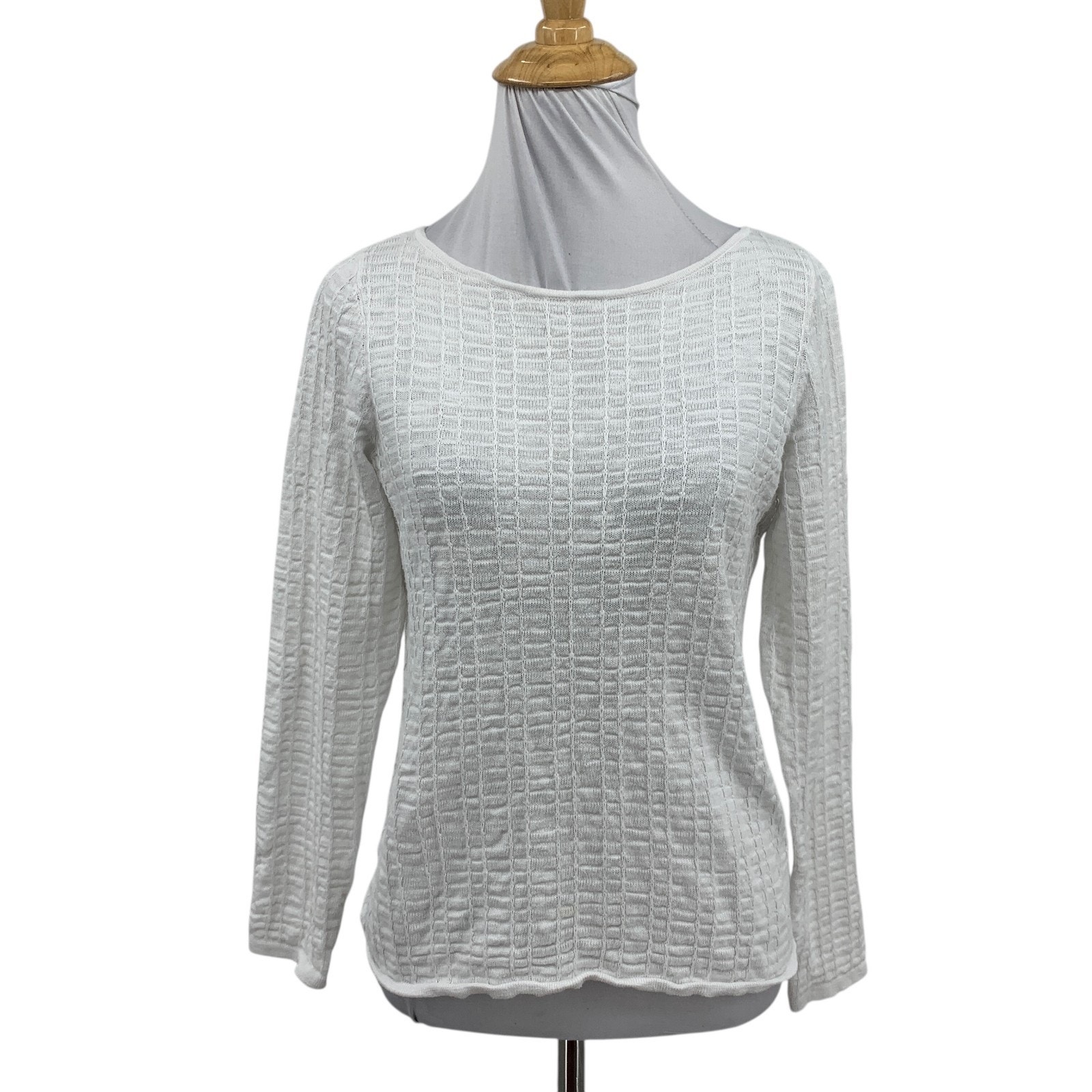 Eileen Fisher Top Womens Ps Petite White Organic Linen Blend Boat Neck Textured